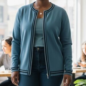 Dress Barn Women's Blue/Black Zip Up Sweater